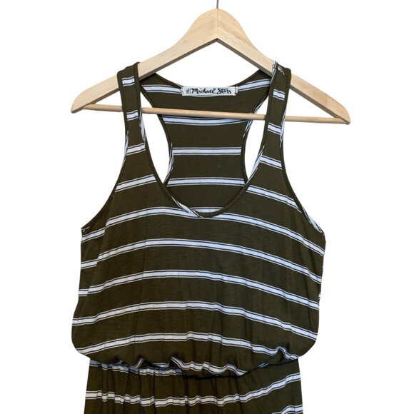 Micheal Stars Women’s Jersey Dress Maxi Striped Brown Off-White Razor Back OS - Picture 4 of 16